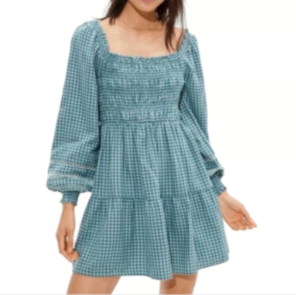 American Eagle Outfitters Dresses & Skirts - NWT American Eagle Outfitters Teal Plaid Babydoll Dress ~S